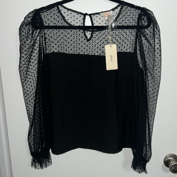 J. Crew Tops - J. Crew Black Sheer Polka Dot Blouse